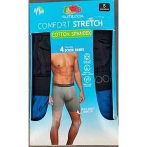 Fruit of The Loom Small 28-30 Comfort Stretch Cotton Spandex Boxer Briefs 4 Pack